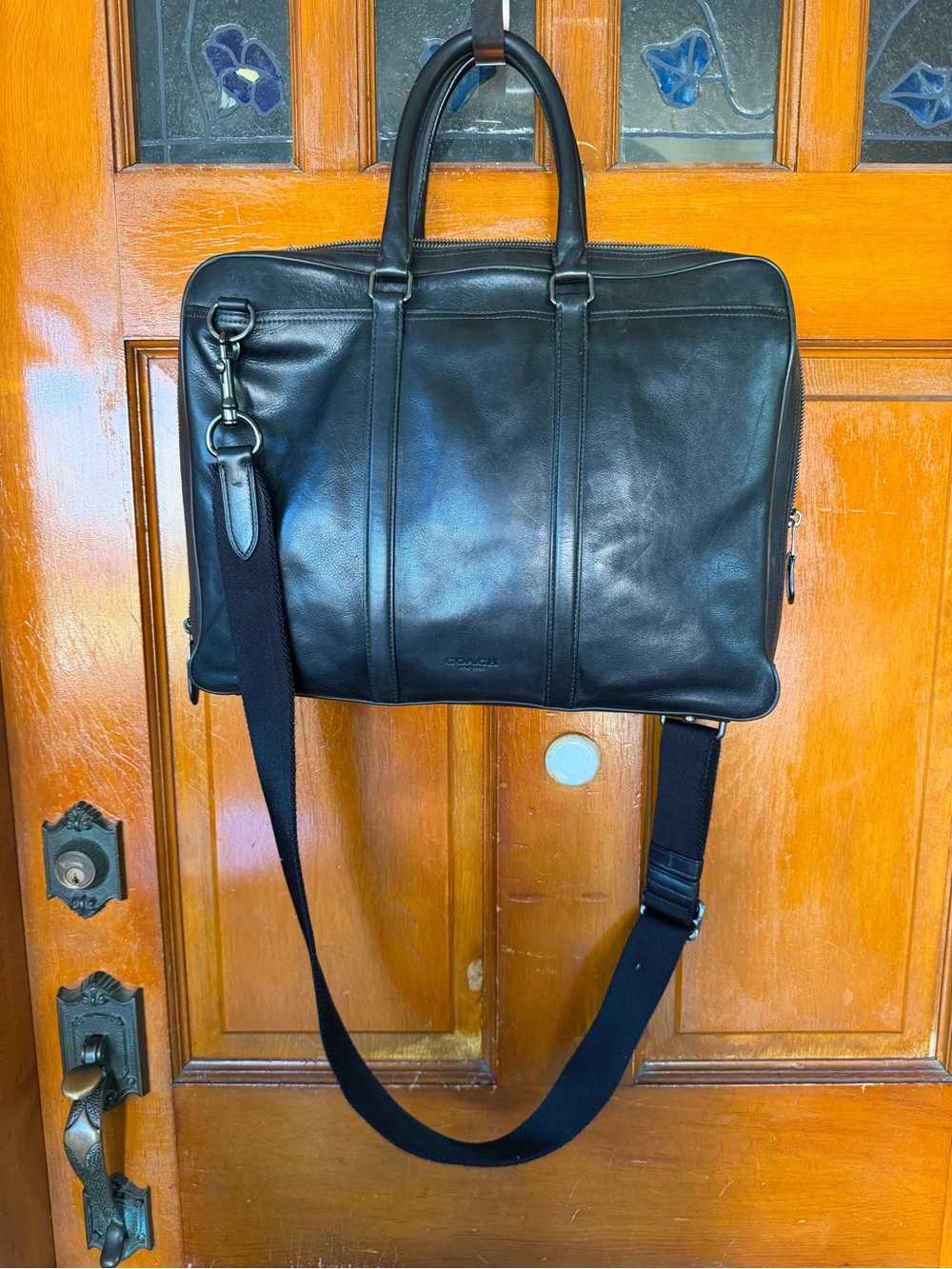 Vintage Coach Black Leather Slim Metropolitan Briefcase with Detachable Strap